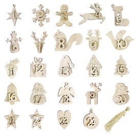 Andiker Pack of 24 Wooden Advent Calendar Numbers, 1-24 Advent Calendar Wooden Pendants with Rope, Christmas Tree Hanging Ornaments DIY Crafts for Christmas Birthday Decorations