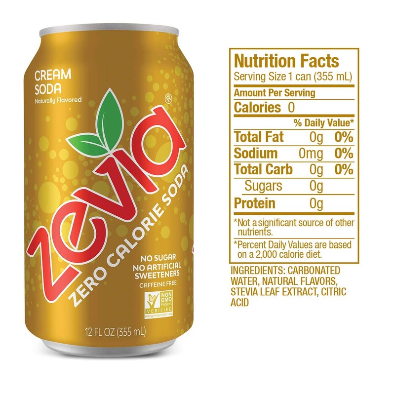 Zevia Zero Calorie Soda, Cream Soda, 12 Fl Oz Cans