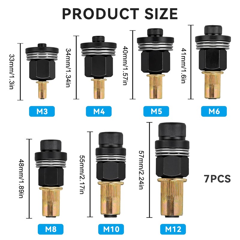 Rivet Nuts Rivet Set, 7 Pieces Rivet Nuts Tool M3