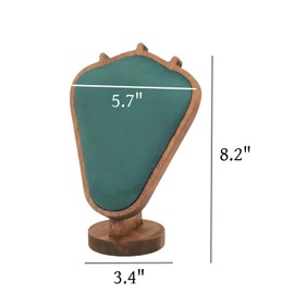 SWTOOL Walnut Color Body Wood Necklace Display Stand with Green Flannelette Soft Mat Necklace Holder Organizer Desktop Stand for Home Store Dresser-8.4”x5.8”x3.3”