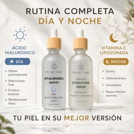 Kit Facial Iluminador + Hidratante | Sérum Vitamina C + Sérum Ácido Hialurónico 10% | Antimanchas, Antiarrugas, Hidratación Profunda, Piel Radiante (K