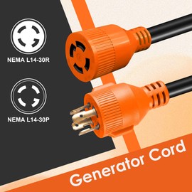 Ficstar 15 Ft 30 Amp 4 Prong Generator Extension Cord, NEMA L14-30P to L14-30R, 4×10 Gauge STW 125/250V Up to 7500W Generator Cable, ETL Listed