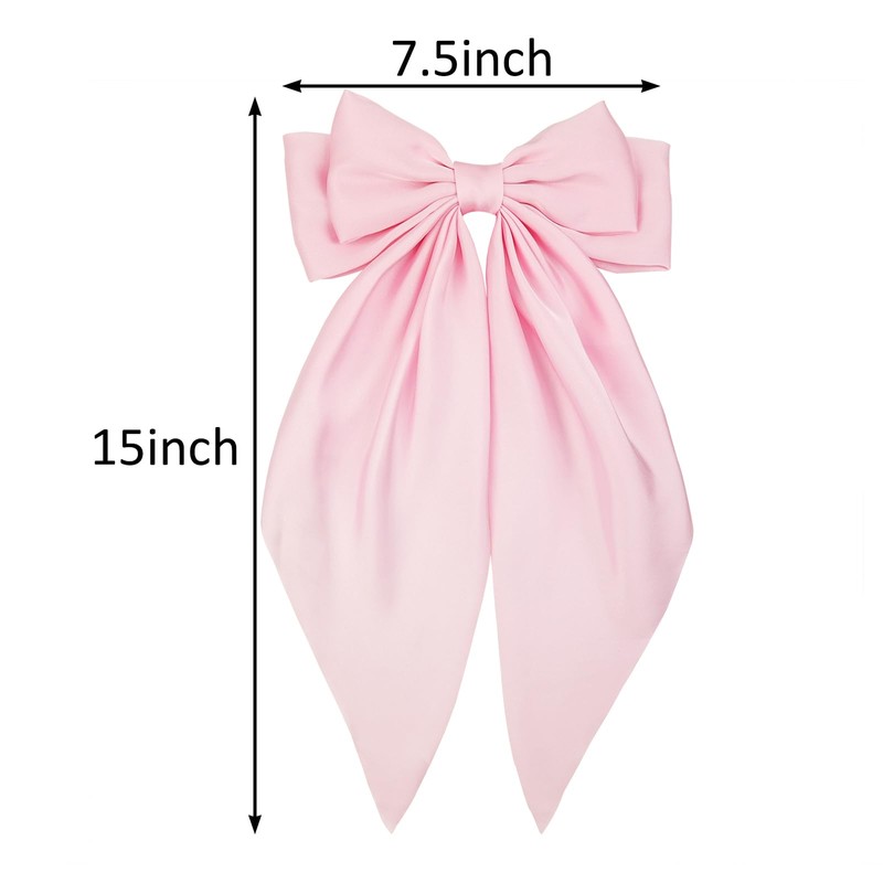 JGQUR Large Pink Satin Hair Bow Clip for Women Girls