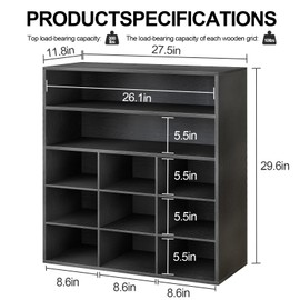Garden 4 you Shoe Rack Organizer, 5-Tier Wood Cubby Shoe Rack with 2 Storage Shelf and 9 Cubbies, Shoe Organizer Cabinet for Entryway, Hallway, Closet and Garage,Black