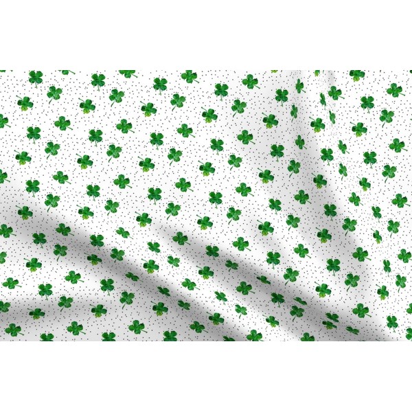 Spoonflower Fabric - Leaf Clovers Scatter Dot Green Clover Irish