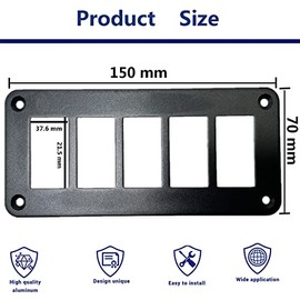 MIIGII MIIGII 5 Gang Rocker Switch Panel with 5 Pin On Off Toggle Switch 12V/ 20A 10A/ 24V, Waterproof Aluminum Switche Bracket for Car Truck Marine Boat RV