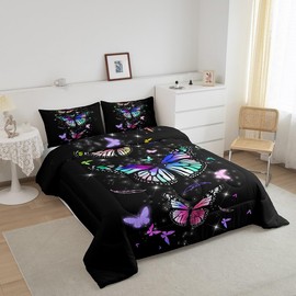 Feelyou Butterfly Comforter Set Twin Size Kids Butterflies Print Comforter for Boys Teens Beautiful Butterfly Bedding Set Balck White Duvet Set Room Decor Quilt Set