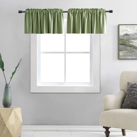 DONREN 2 PCS Sage Green Curtain Valances for Kitchen - 15 Inches Long Room Darkening Rod Pocket Valances (52 x 16 Inch,2 Panels)