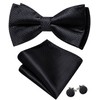 Barry.Wang Black Bow Tie Set Men Striped Silk Pre-Tied Bowtie