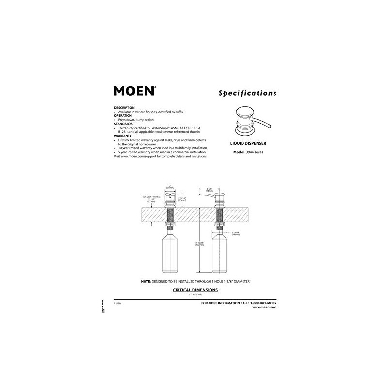 Moen Spot Resist Stainless Deck Mounted Kitchen Soap Dispenser with