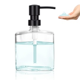 UHEY HOME Glass Hand Soap Dispenser Bathroom, 9.3oz Refillable Liquid Soap Dispenser with Rust-Proof Plastic Pump for Kitchen