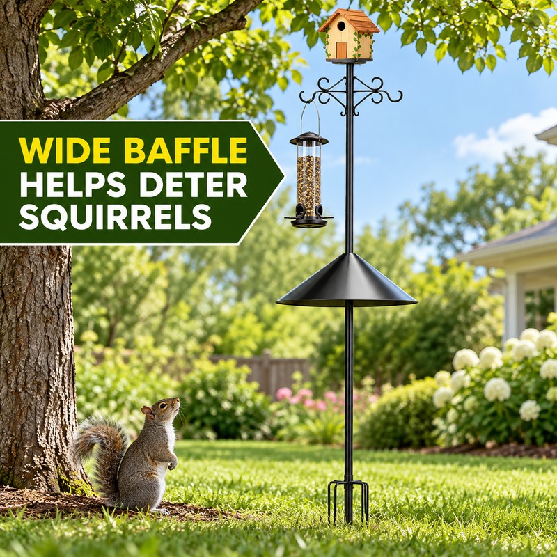 89 Inch Bird Feeder Pole with Squirrel Baffle, Multi-Hook Hanger,