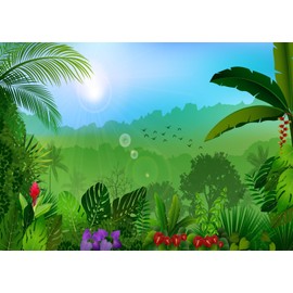 Loccor 9x6ft Fabric Cartoon Rainforest Backdrop Jungle Green Tropical Leaves Botanical Background Natural Forest Backdrop Kids Jungle Safari Theme Birthday Party Decorations Photo Props