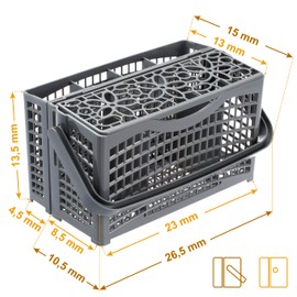 MP Pirol Cutlery Basket for Clean, Hygienic Cutlery - Original Universal Separable for All Dishwashers Comes with Magnet - 23 x 8.5 + 4.5 x 13.5 cm, Grey