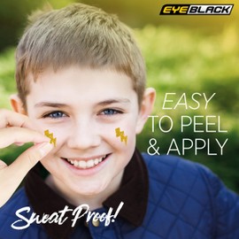 EyeBlack Glitter Lightning Bolt Face Stickers - Yellow Easy to Use Decals, Set of 12 - Sparkling Designs for Sporting Events, School Pep Rally