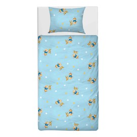 Leo Lausemaus Toddler Bedding Set - 2-Piece Blue 100% Cotton Soft and Breathable - for Boys and Girls - Duvet Cover 100 x 135 cm, Pillowcase 40 x 60 cm
