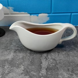 Sauciere aus Porzellan mit tropffreiem Ausgießer, 710 ml, weiße Sauciere - perfekt zum Servieren von heißer Soße, Soße oder Dressing