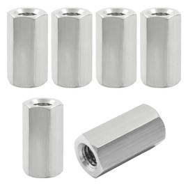 Unlorspy 6Pcs M6 x 1-Pitch 20mm Length Metric Hex Coupling Nuts 304 Stainless Steel Polishing Rod Coupling Nuts for Home Garage Repairs (10mm Hex Width)