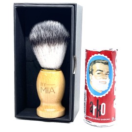 BY MIA Shaving Set Wooden Handle Premium Quality Shaving Brush & Arko Shaving Cream 75g Soap