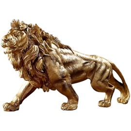 ZKSYLSM Gold Lion Statue 15-Inch for Home Office Decor - Large Animal Sculpture, Masculine Gifts for Men