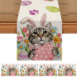 Easter Table Runner, Tablecloth with 4 Place Mats Easter, Easter Table Runner, Easter Tablecloth, Washable, Table Runner Easter Spring, Easter Decoration Table Runner for Dining Table, Party