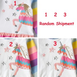 VIKITA Girls' T-Shirt Dress, Cotton, Long Sleeves, Striped, Animal Design, Size 80–128