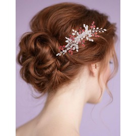 Lenjicons Elegant Red Rhinestone Pearls Hair Vine Sparkling Rhinestone Beads Headband Handmade Crystal Hairpiece for Wedding Bridal Hair Accessories for Women