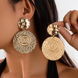 Wiwpar Boho Bohemian Gold Chunky Geometric Round Spiral Dangle Earrings Large Disc Double Circles Round Statement Swirl Dangle Drop Earrings Party Prom Trendy Jewelry Gifts for Women (Gold)