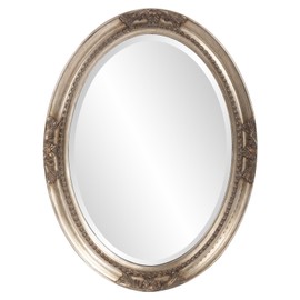 Howard Elliott Queen Ann Oval Antique Silver Leaf Wall Mirror, Oval Bevelled Hanging Wood Framed Vanity Mirrors for Home Decor, Living Room, Bathroom, Bedroom, or Hallway, 25 x 33 Inch