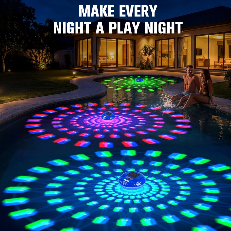 LanPool Solar Floating Pool Lights with Digital Pool Thermometer,Solar Powered