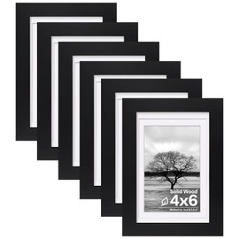 Egofine 4x6 Set of 6, Made of Solid Wood Covered by Plexiglass 3x4.5 and 3.5x5 with Mat or 4x6 without Mat, for Table Top Display and Wall Mounting Photo Frame, Black