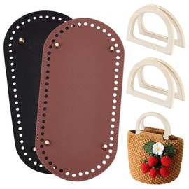 PH PandaHall 6pcs Crochet Bag Kit 2Pcs Oval PU Leather Crochet Bag Bottom 25x12cm Purse Extender Base 4Pcs Wooden Bag Handles Replacement for Beach Bag Crochet Handbags Straw Bag Purse