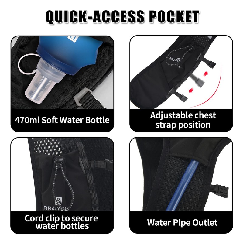 BBAIYULE® Hydration Backpack with Optional Hydration Bladder, BPA-Free, Running Backpack,