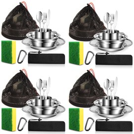 Scout Camping Mess Kit for Person 18/8 Stainless Steel Utensils Camping Dinnerware Kit Boy Scout Dishes Set Girl Scout Mess Kit with Mesh Bag Camping Cutlery Set for Travel Trip School Camp (2)