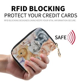 Sletend Watercolor Rabbit Animal RFID Credit Card Holder Leather With Zipper Card Case Wallet for Women Girls