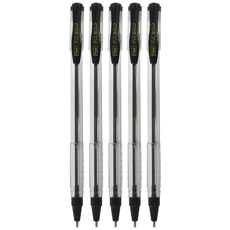 5 x 1.0mm FLAIR FX Dark BLACK Ballpoint Pens Smooth