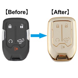 YUBOMT Key Fob Cover for Chevy Silverado Suburban Tahoe GMC Sierra Terrain Acadia Yukon Smart Car Key Shell with Key Ring (5 Buttons,Gold)