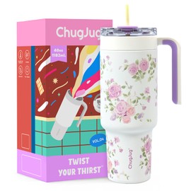 ChugJug 40 oz Tumbler with Handle and Straw, Reusable Vacuum Insulated Tumbler for Women Girls, BPA Free Stainless Steel Travel Mug Cup, Keeps Cold for Hours, Car Cup Holder Friendly (White)