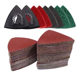 VRKET 133PCS Oscillating Tool Sanding Pads Kit,125 Sandpaper, 2 Triangular Sanding Pads and 6 Triangular Scrubbing Pads for Surface Sanding,Mechanical Maintenance Cleaning,Polishing,Deburring