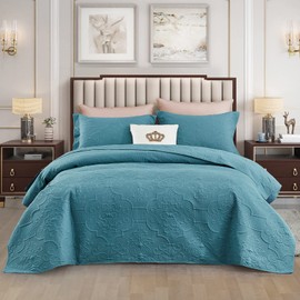 CHIXIN Quilt King Size - Damask Paisley Bedspread Coverlet Set - Classic & Gorgeous Style Bedding Cover, Ultrasonic Quilting, Reversible, Lightweight, 4 Piece, Lagoon