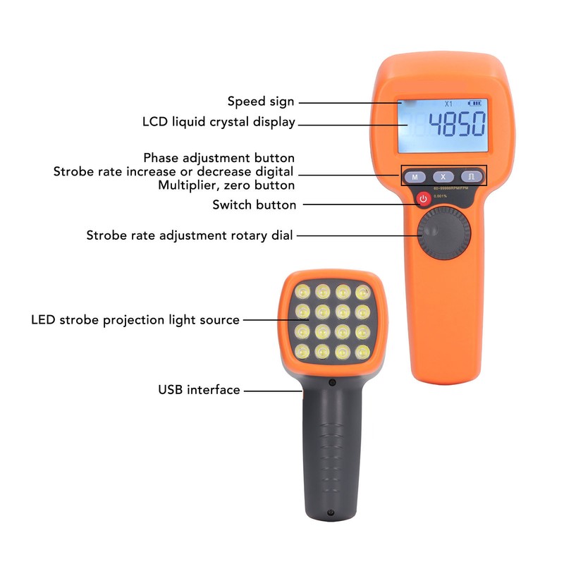 Digital Handheld Stroboscope High Accuracy Prevents Contact LED Flash Strobe