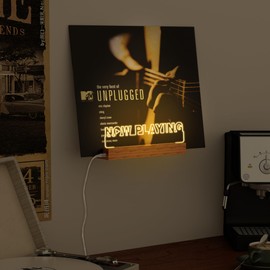 OkiyiD Now Playing Vinyl Record Stand, Light Up Record Holder Stand Display Decor, LED Wooden Base with Soft Warm White Lights,Vinyl Album Storage Gifts for Music Lovers Room Decor
