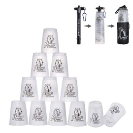 Cyfie Sports Stacking Cups, 2nd Generation, Set of 12, Flying Cup, Slotted, Quick Stacking, For Competitions, Practice, Training, Suitable for Beginners, Includes Carrying Rod & Dedicated Bag, White