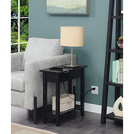 Convenience Concepts American Heritage Flip Top End Table with Charging Station, Black