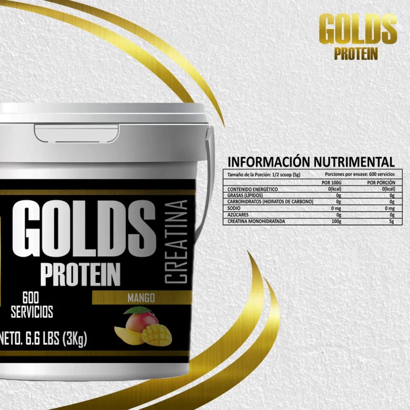 Creatina Monohidratada 3kg En Polvo Golds Protein 600servis