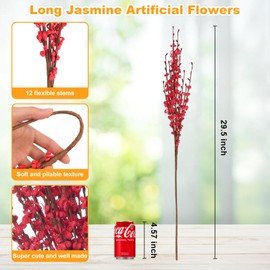 Wootkey 5 Pcs 29.5" Long Jasmine Artificial Red Flowers Fake Jasmine Flowers Bouquet Dry Branches for 4th of July DIY Floral Art Plant Wedding Home Office Table Centerpieces Restaurant Decorations