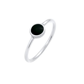 Elli Basic Women's Solitaire Stacking Ring with Black Enamel in 925 Sterling Silver, enamel, None