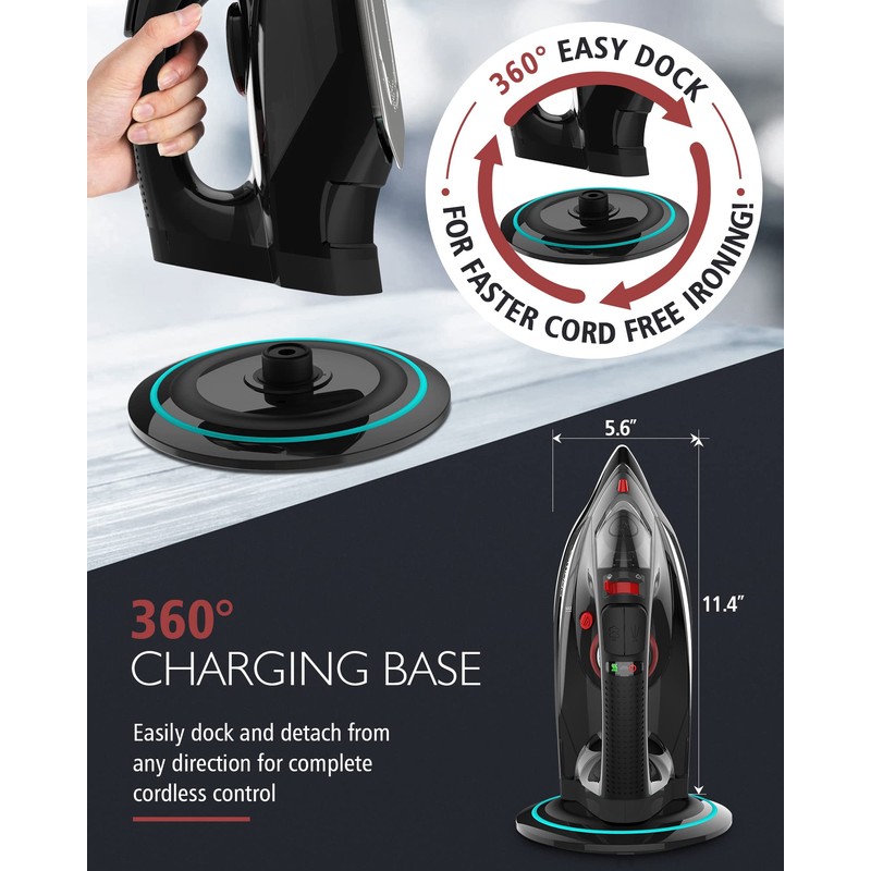 OMAIGA Cordless Iron for Clothes, 1500W Steam Iron Rapid Heating,