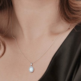 FANCIME Opal Pendant Chain Made of 925 Sterling Silver, CZ Zircon Gemstone Necklace Jewellery Gift for Women Girls – Chain Length: 40 + 5 cm, Sterling Silver, Opal