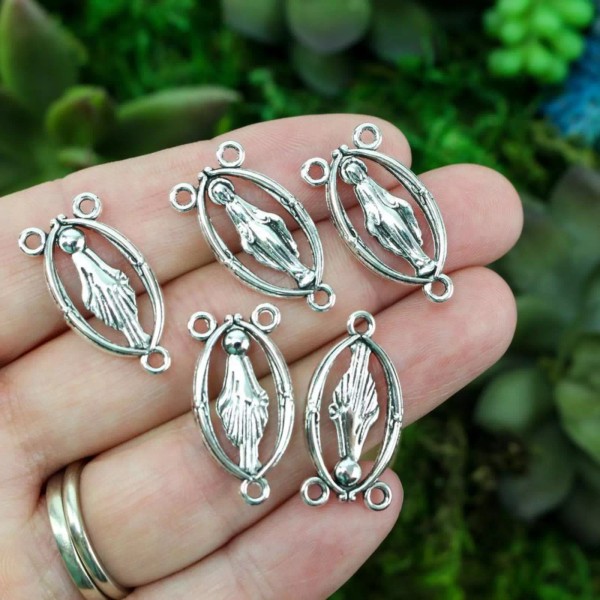 Silver Miraculous Medal Rosary Centerpieces with a Cutout Design, 5pcs